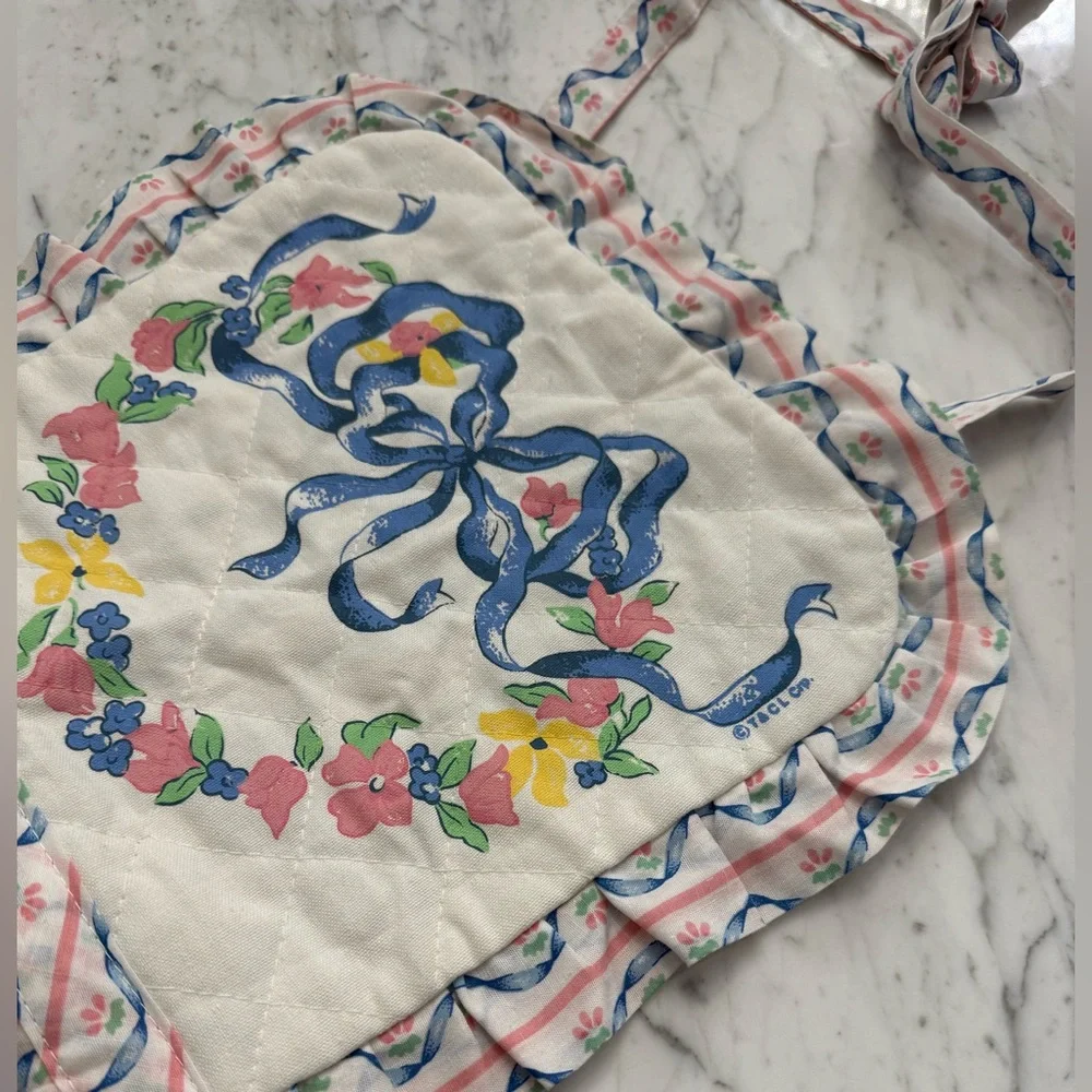EXCELLENT Vintage 1980s Apron Kitchen T&CL Baking Cooking Pink Blue RARE - Picture 2 of 6